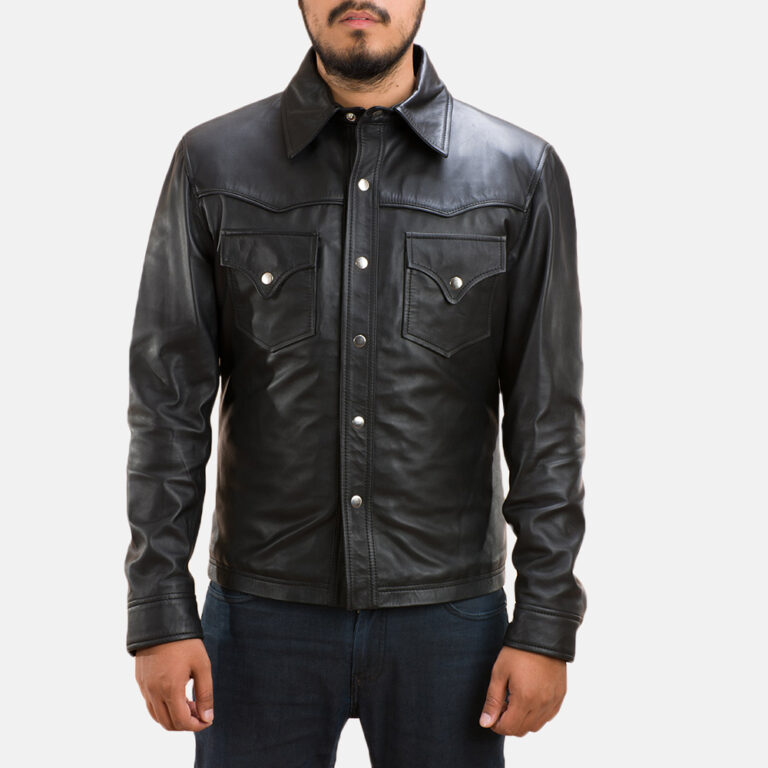 Mens Ranchson Black Leather Shirt 2-1491324162455